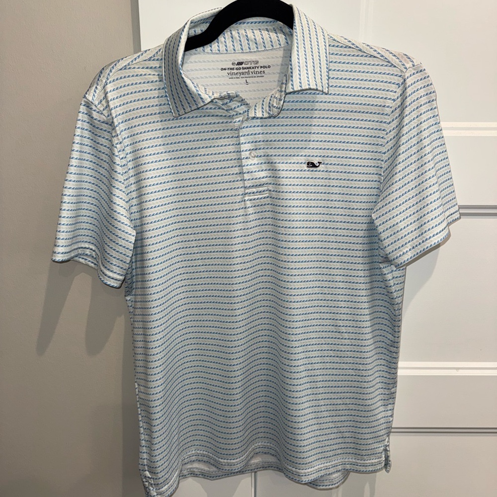 BOYS Vineyard Vines Striped Polo in Blue and White LIKE NEW
